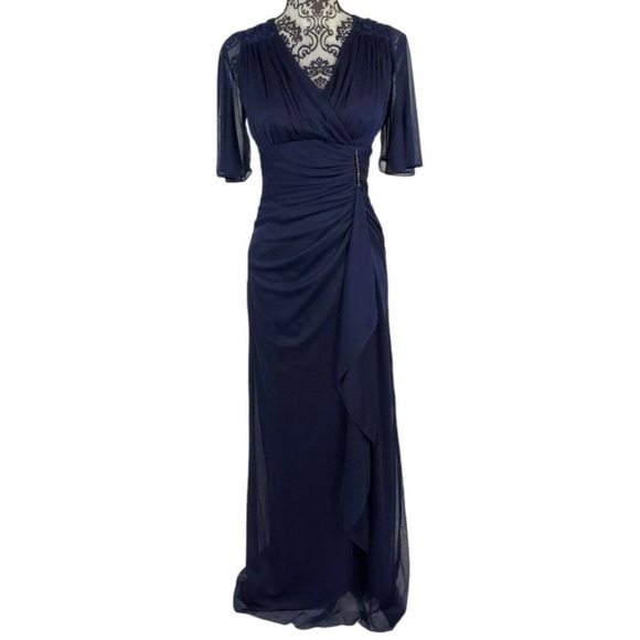 B&A by Betsy and Adam Sequin Lace Bodice Ruched Back Dress - Picture 5 of 8